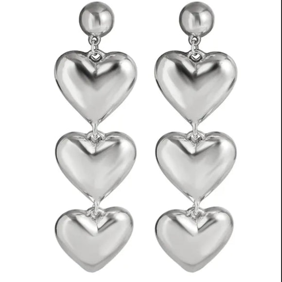 punk big heart drop silver earrings