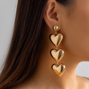 punk big heart drop golden earrings