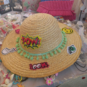 Patches round straw hat