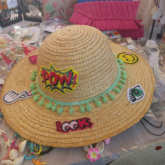 Patches round straw hat