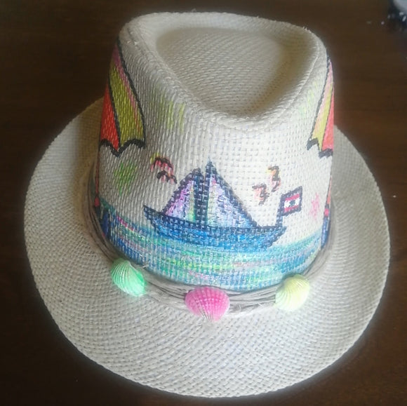 Beach shells umbrella straw hat