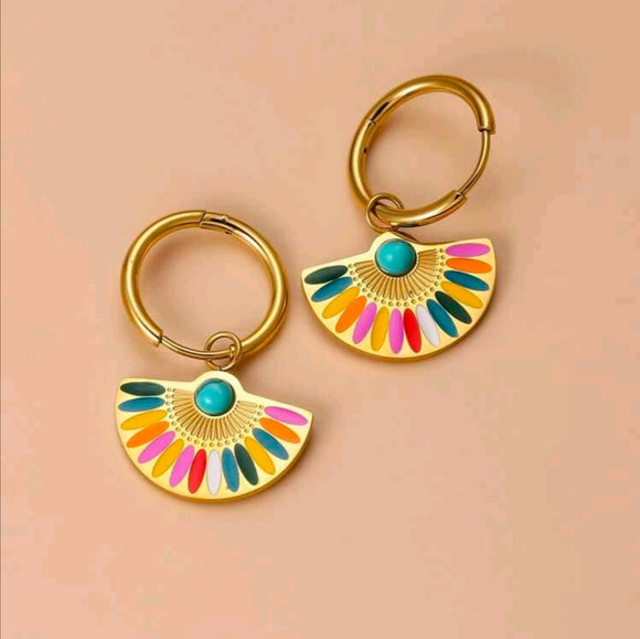 Fan shaped stainless steel drop earrings