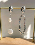 Irregular silver earrings faux pearl