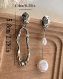 Irregular silver earrings faux pearl