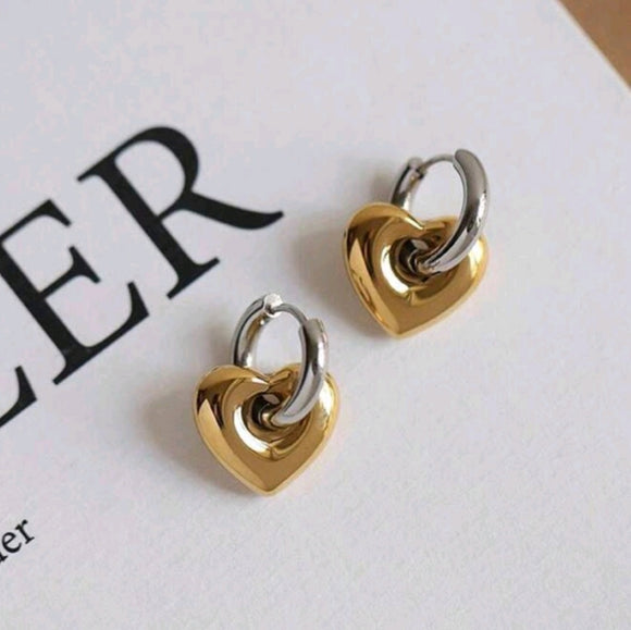 Detachable heart Earrings tow colors Stainless Steel