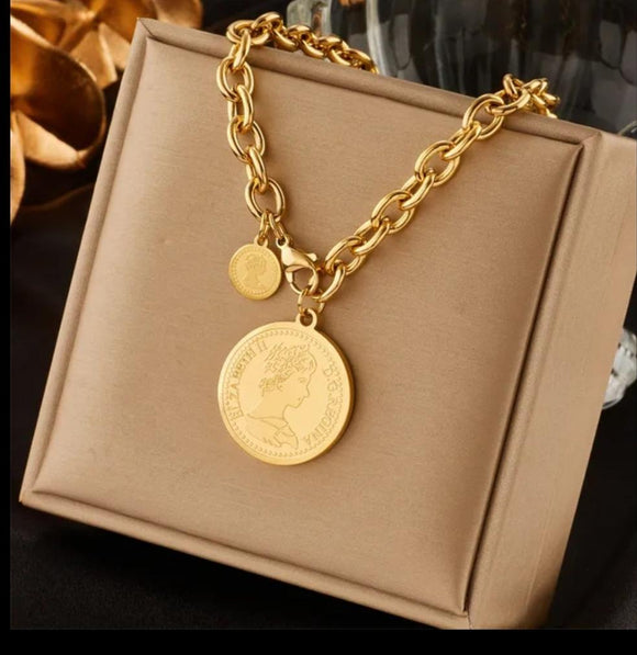 stainless steel hip hop round coin necklace