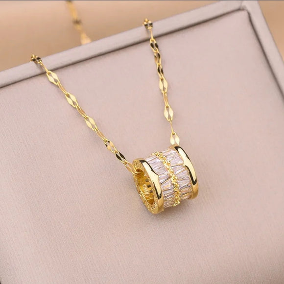 stainless steel minimalist round zircon pendant necklace