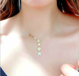 stainless steel gold color multiple stars zircon necklace