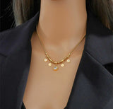 stainless steel round roman numeral zircon pendant necklace