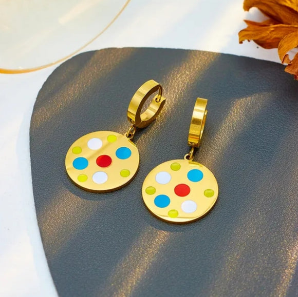 stainless steel round colorful dots earrings