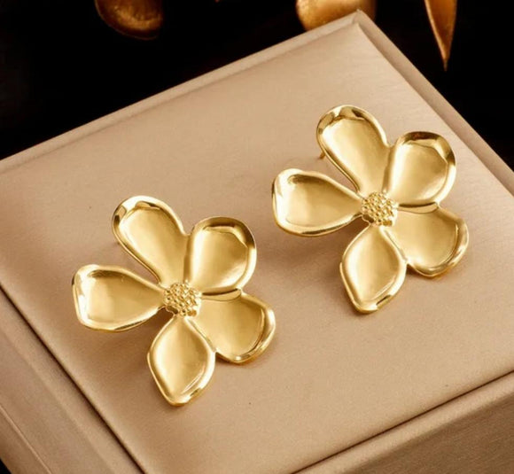 stainless steel gold flower earringa