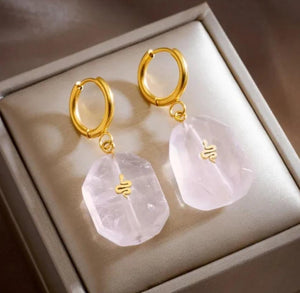 Stainless steel pink stone vintage earrings