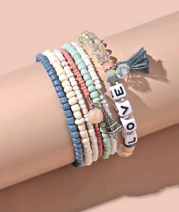 5pcs set Tassel Charm Beaded Bracelet