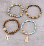 4pcs set Tree & Tassel Charm Beaded Bracelet