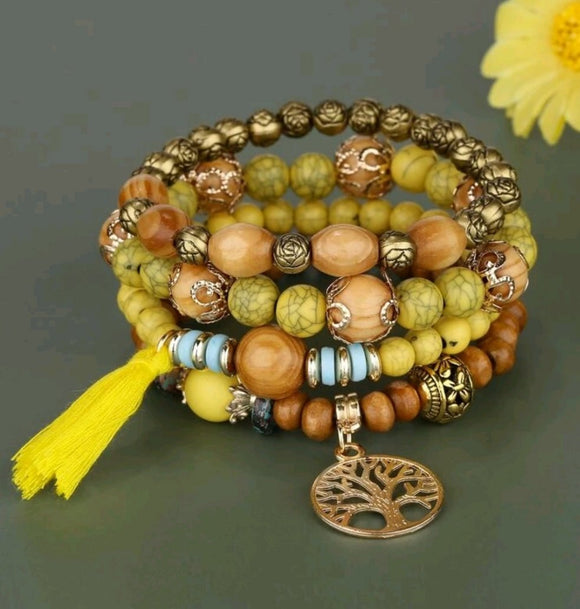 4pcs swt yellow Tassel Drop Beaded Bracelet