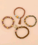 4pcs set coffee brown Tassel Charm Beaded Bracelet