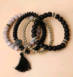 4pcs black Tassel Charm Beaded Bracelet
