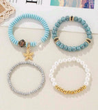 4pcs/set blue Starfish Charm Beaded Bracelet