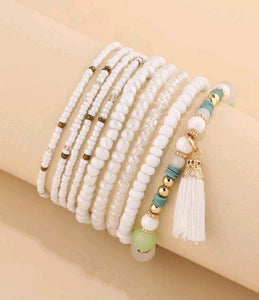 9pcs set white Tassel Charm Beaded Bracelet
