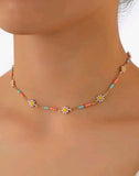 Flower Coral beads gold necklace