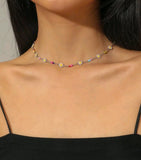 Flower multicolor beads silver necklace