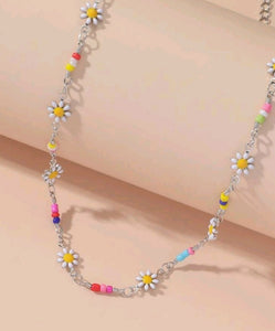 Flower multicolor beads silver necklace