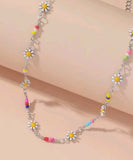 Flower multicolor beads silver necklace