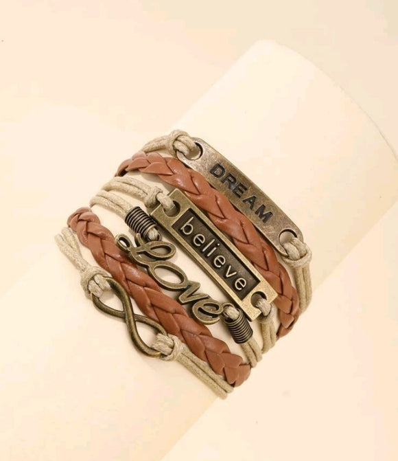 Multilayer dream believe love leather bracelet