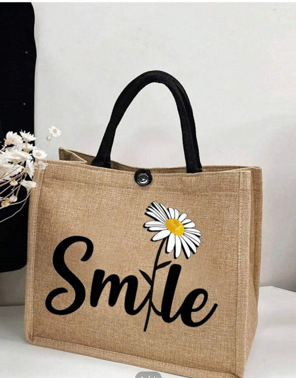 Letter & Flower Graphic Shopper beach Bag