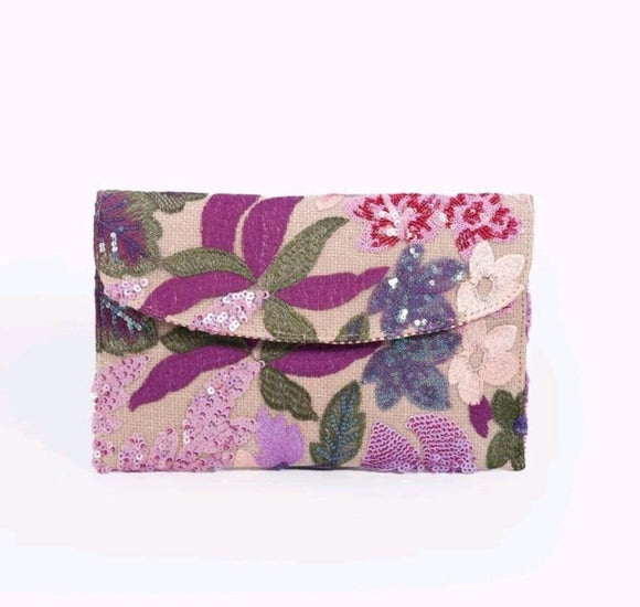 Random Pattern Sequin Detail Flap Square Bag Vacation purple