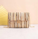Random Pattern Sequin Detail Flap Square Bag Vacation brown