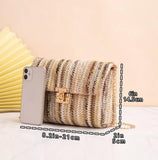 Random Pattern Sequin Detail Flap Square Bag Vacation brown