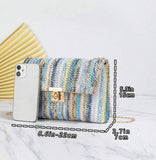 Small Flap Straw Bag Turn Lock blue Colorblock Striped Pattern