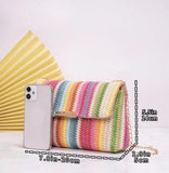 Colorblock pink Stripe Pattern Chain Straw Bag