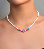 1pc Bohemian Starfish Decor Beaded white Necklace For Women