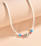 1pc Bohemian Starfish Decor Beaded white Necklace For Women