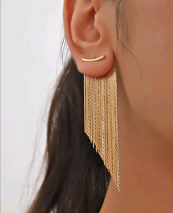 Fashion statement long tassel Gold earrings
