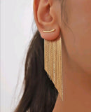 Fashion statement long tassel Gold earrings