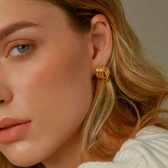 18K Gold Stainless Steel Triple Stranded Stud Earrings