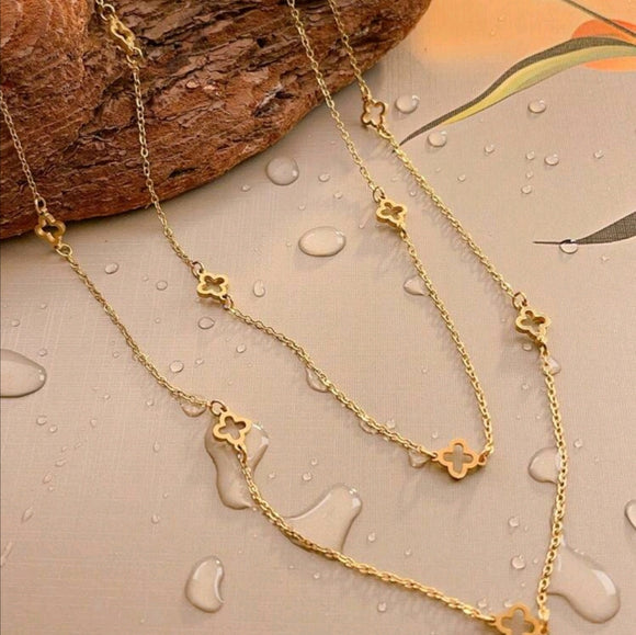 Stainless Steel Hollow Floral Design Long Necklace