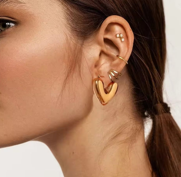 18K Gold-Plated Stainless Steel 3D Heart Shaped Earrings