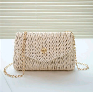 Mini straw bag with a strap off white