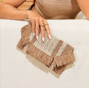 Straw clutch two tones summer beach