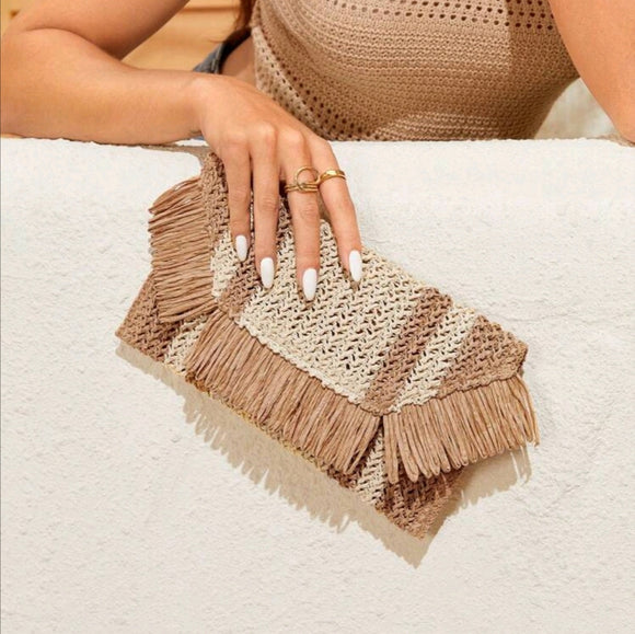 Straw clutch two tones summer beach