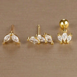 3pcs Stainless Steel 18K Gold Plated Cubic Zirconia Spiral flower Earrings