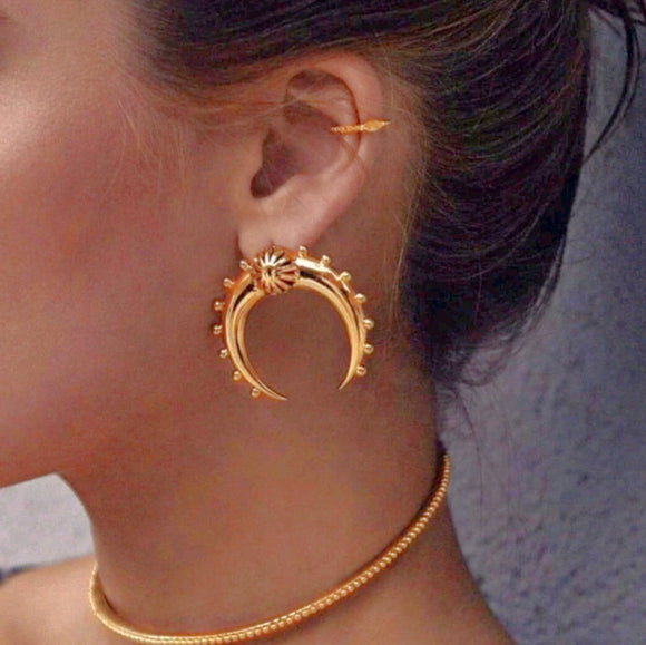 18K Gold Plated Moon shaped Polished Earrings