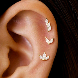 3pcs Stainless Steel 18K Gold Plated Cubic Zirconia Spiral flower Earrings