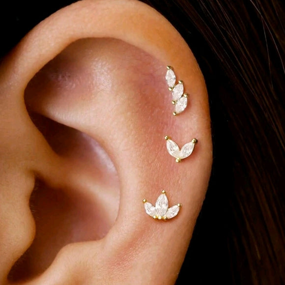 3pcs Stainless Steel 18K Gold Plated Cubic Zirconia Spiral flower Earrings