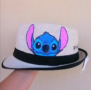 Straw hat hand painted stitch