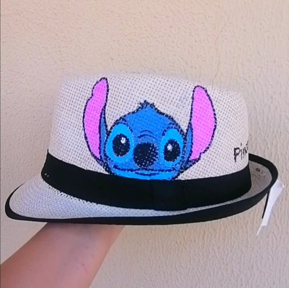 Straw hat hand painted stitch